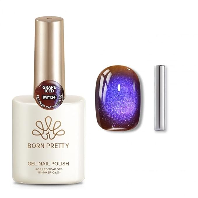 Born Pretty Dark Purple Cat Magnetic Eye Gel,Glitter Cat Magnetic Gel Polish,Fall Winter Magnetic Nail Polish for Nail Art Manicure Salon DIY at Home 15ML