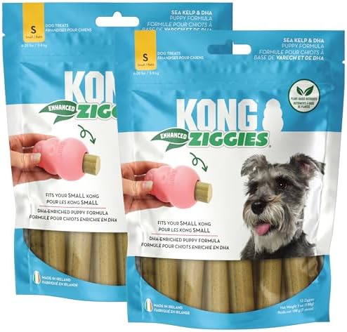KONG Puppy Ziggies Dog Treats 2 Pack (Small, Enhanced)- Teeth Cleaning Dog Treats for Puppies, Long-Lasting Chews, Works Classic Rubber Toys