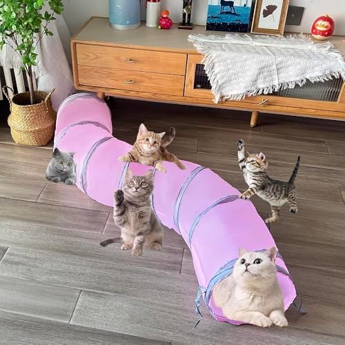 2-Way Long Collapsible Cat Tunnel Tube Toy Pink