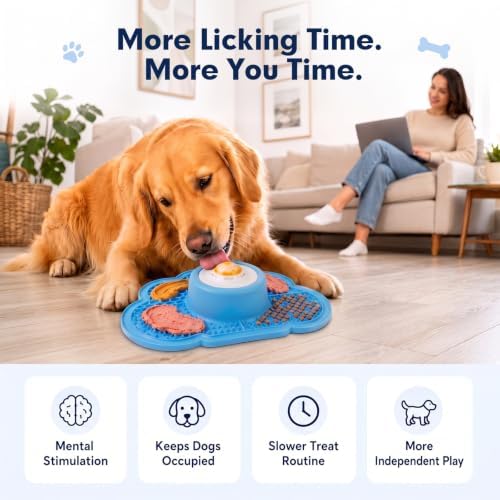 Anti-Slip Slow Feeder Dog Bowl and Lick Mat with Rolling Ball