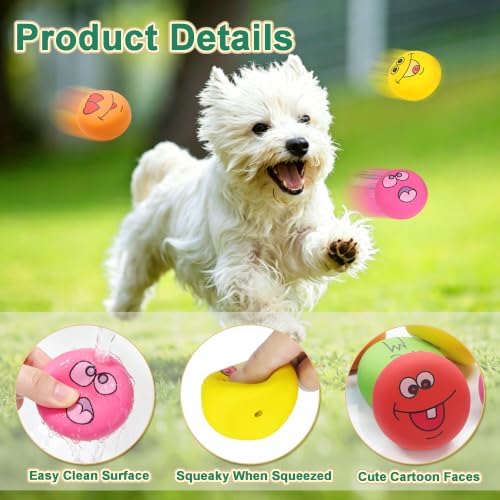 Latex Dog Chewing Squeaky Ball Toys Face Fetch Play Toy for Puppy Small Medium Pets Dog Toys (6 PCS)