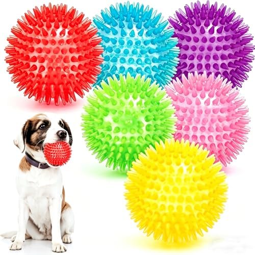 Squeaky Dog Toys Balls, 6 Pack 2.5" Spiky Dog Balls, Durable Puppy Chew Toys for Teething, Interactive Fetch Dog Toy Balls for Small Dogs