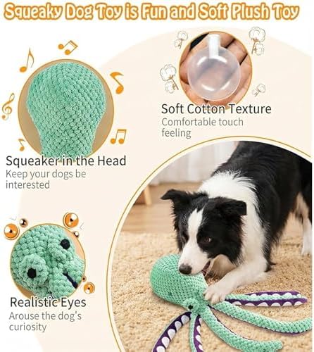 Plush Interactive Dog Toy Octopus-Shaped Plush Dog Sound Toy Indestructible Toy with Built-in Squeaker for Boredom Relief Durable, Chew-Resistant Dog Teething and Chew Toys (Purple)