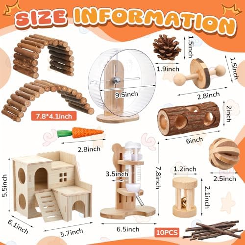 18 Pcs Hamster Cage Accessories, Silent Hamster Wheel 15 Toys Set