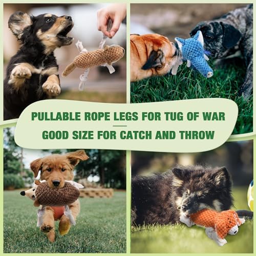 LEGEND SANDY Dog Squeaky Toys for Puppy, 5 Pack Small Dog Toys, Stuffed Animal Puppy Toys with Tug of War Ropes Value Bundle, Puppy Chew Toys for Teething with Squeakers Small Medium Breeds