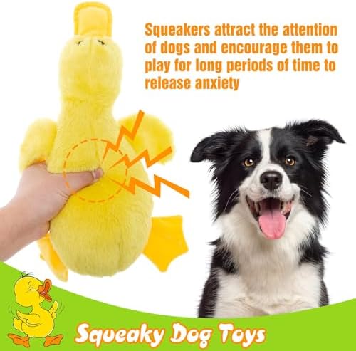 EXPAWLORER Plush Squeaky Duck Dog Toy - Dog Toys to Keep Them Busy, Soft Stuffed Animal, Best Birthday Gift Interactive Filled Chew Toys for Small Medium Dogs Puppy Biting Training Teething, Yellow