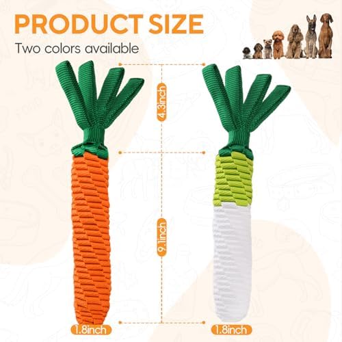 LIFLIX Dog Rope Toy 2PCS, Tug of War Dog Toy, Cute Carrot Dog Toy with Crinkle Paper Tags