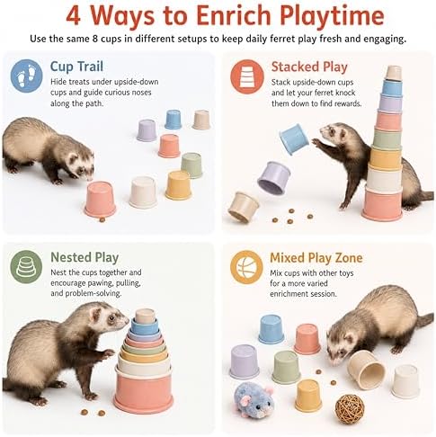 Ferret Enrichment Interactive Foraging Treat Cups, 8pcs Stacking Set