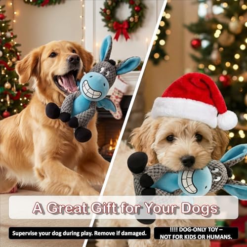 Donkey Squeaky Interactive Dog Toy -7.4''X9.8'' Plush Stuffed Chew Dog Toy with Crinkle Paper for Small Dogs and Puppies，Dog Birthing Teething Toy（Blue）