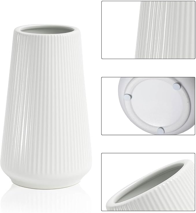 White Ceramic Vase, 8 Inch Flower Vases for Pampas Grass and Dried Flowers, Modern Vase for Living Room Table, Kitchen Shelf, Wedding Centerpiece Decor