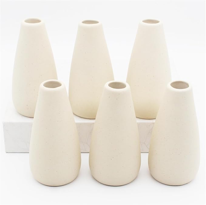 YANLING 6 Pack Modern Small Vase for Flowers, Light Yellow Ceramic Vases | for Pampas Grass, Boho Vases for Home Decor Table Shelf Office Bedroom