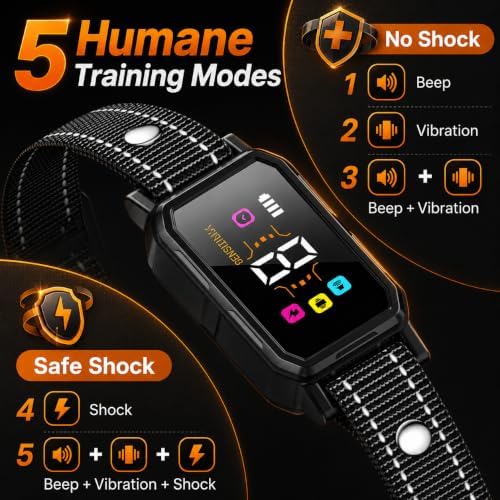 Dog Bark Collar for Dogs 8-120 lbs, Rechargeable Anti Bark Collar for Small Medium Large Dogs, 5 Modes, 5 Sensitivity Levels, Beep Vibration Static, Color: Matte Black