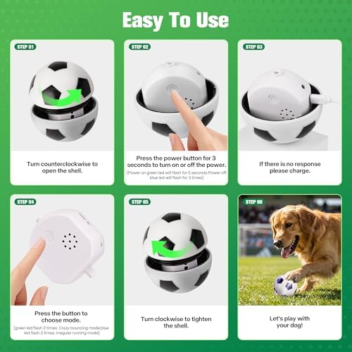 Pet Prime Interactive Dog Soccer Ball Toy Automatic Active Rolling Ball for Dogs Motion Activated with LED Light Rechargeable Self Moving Toy for Small Medium Large Dogs to Play