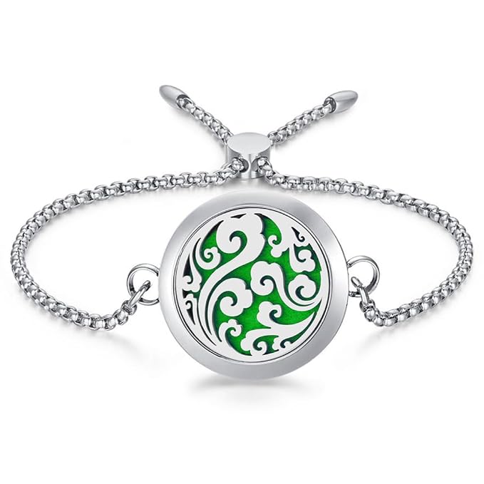 Essential Oil Diffuser Bracelet 30mm Diffuser Locket Chain Lucky Clouds Stainless Steel Bracelet Set Adjustable Bracelets Gift for Women Men