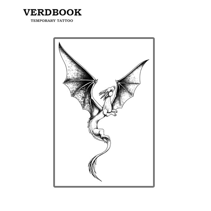 Waterproof Temporary Tattoos: 2-Sheet Tattoo Kit with Realistic Body Stickers, Semi-Permanent Tattoos for Adults Lasting 7-15 Days – Safe for Men & Women, Winged Dragon Pose Pattern