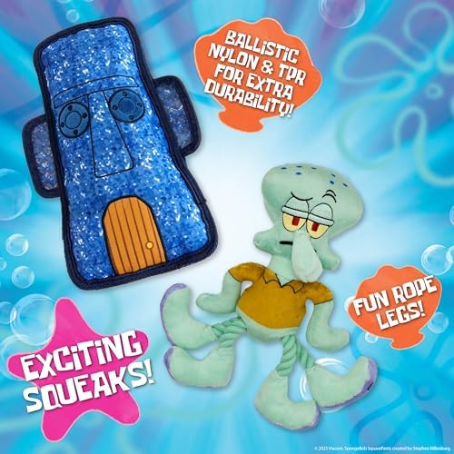 SpongeBob SquarePants, Squeaky Plush Dog Toys, Squidward & Tiki, 2-Pack