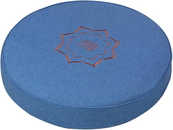 Round Meditation Cushion Mat Set with Washable Cotton Linen Cover, Larger Yoga Mat Bolster Floor Pillows Seating for Adults Meditation Accessories blue1-40cm
