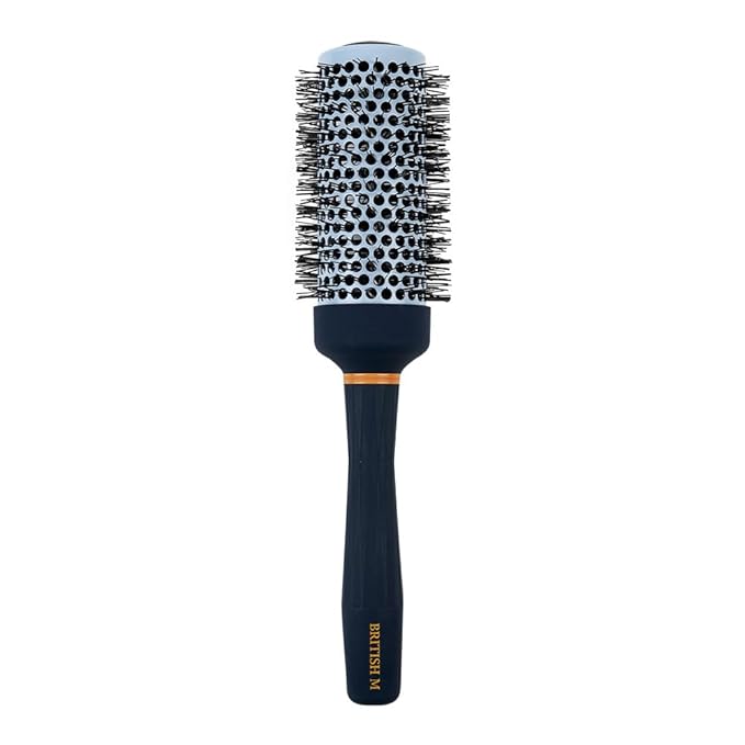 BRITISH M Curling Ceramic Brush Round 43mm – Non-Electric Blowout Brush, Anti-Frizz Styling for a Smooth Salon Look – Ideal for All Hair Types