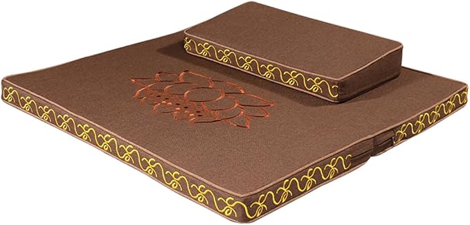 Portable Foldable Meditation Cushion Mat Set with Washable Cotton Linen Cover, Larger Thick Yoga Mat Bolster Floor Pillows Seating for Adults Meditation Accessories coffee1-60cm