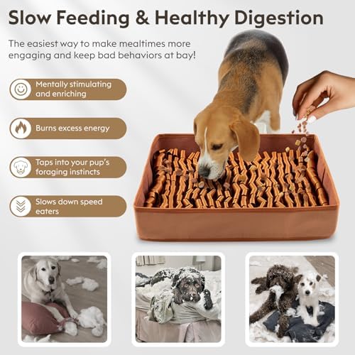 FunFurry Snuffle Mat for Dogs, Dog Puzzle Mat, Interactive Dog Toys for Enrichment,Sniff Mats with Non-Slip Backing,Portable Design Easy to Store (Brown, 14" X 12"-Portable)