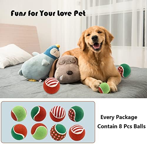 8Pcs Christmas Dog Tennis Balls Dog Xmas Squeaky Tennis Ball Toy Xmas Green and Red Puppy Interactive Toys for Small Medium Dogs Training Playing