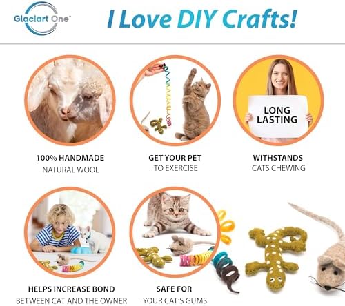 Glaciart One Wool Cat Toy Set with Catnip | Cute Cat Toy for Interaction & Boredom Relief, Encourages to Exercise, Explore & Play | Filled w/Organic Catnip to Help Sooth or Reduce Anxiety
