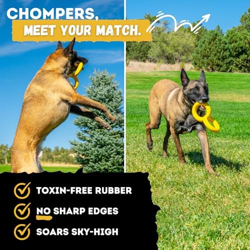 Tug Rings – Indestructible Dog Toy for Aggressive Chewers – Durable Power Chewer Toy – Tough, Heavy Duty Natural Rubber – Safe & Non-Toxic Medium/Large Breed – 6.5in