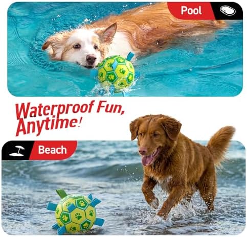 QDAN Dog Toys Soccer Ball, Durable Dog Balls with Strap for 20-40 lbs Dogs | 6 Inch Puppy Water Pool Toy, Durable Rope Toys for Dogs, Outdoor Herding Balls for Small Medium Dogs, Dog Gifts, Green