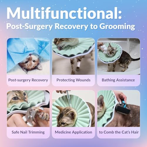 McGill’s Tail Cat Cone Collar Soft, Comfortable Cat Recovery Collar with Royal Ruffled Design, Adjustable Elizabethan Collar for Cats, Water-Resistant EVA Cat Cones After Surgery (Mint Green, M)