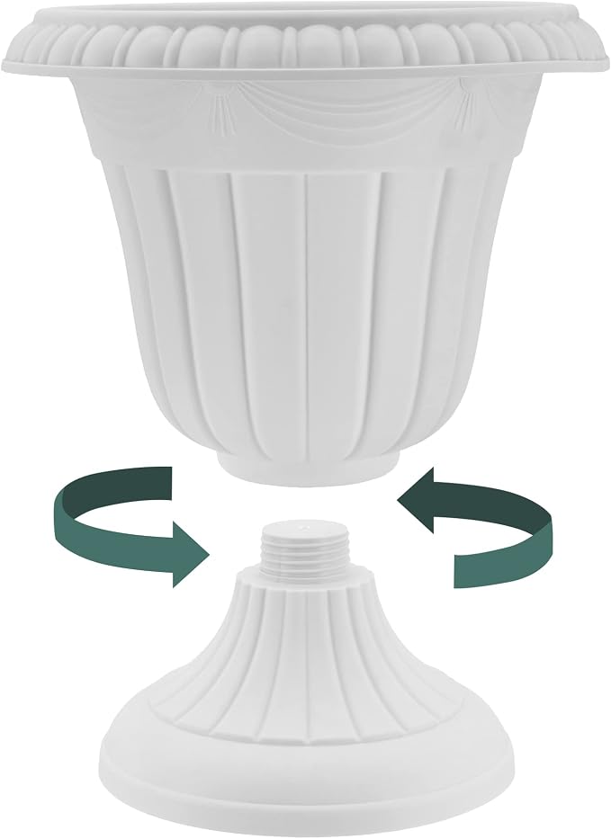 Arcadia Garden Products PL20BK Classic Traditional Plastic Urn Planter, Indoor or Outdoor Garden Decor, Flower Pot Vase 10x12 - Black