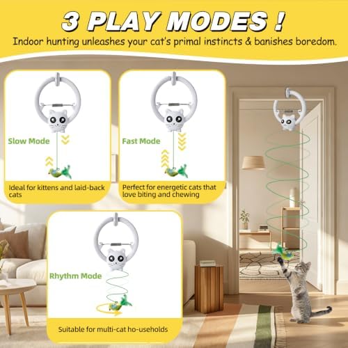 Interactive Cat Toy, Hanging Cat Toys with Cat Laser, Remote Control Cat Toys for Indoor Cats, 3 Play Modes & USB Rechargeable Cat Toys for Kitten & Adult Cats