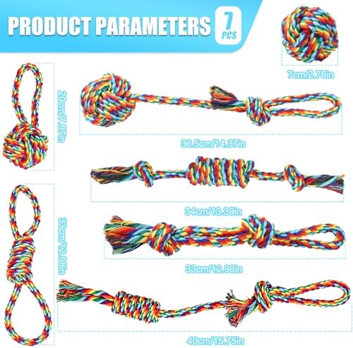 Celery Tough Dog Toys for Aggressive chewers - 7 Pack Durable Cotton Rope chew Toys for Large Dogs and Medium, Interactive tug of War, Teeth Cleaning, Puppy Training and Fetch Play (7 Pack)
