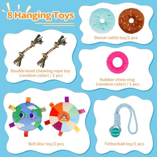 Liitrton Puppy Play Gym for Small Dogs with 8 Hanging Toys, Orange