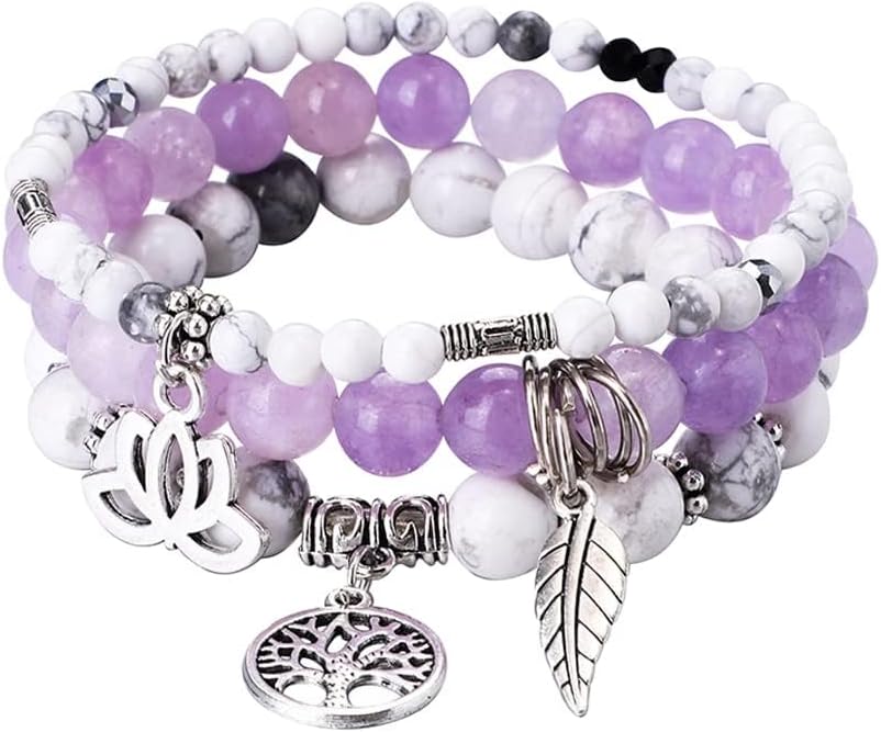 UEUC Tree of Life Yoga Healing Stone Bracelets,Multilayer Lotus Chakra Stone Reiki Bracelet Sets,Anxiety Crystal Natural Stone,for Women Stress Relief