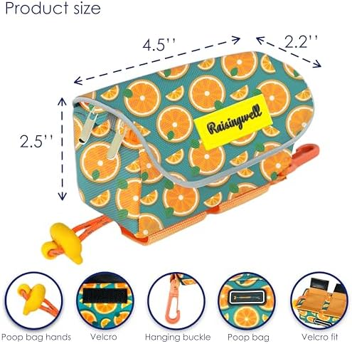 Dog Treat and Poop Bag Holder for Leash, 2 Waterproof Zipper Pouches for Pet Walking Accessories, with Dispenser, Training Clicker and 1 Free Roll (Fruit Orange)