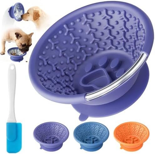 Dog Lick Bowl, Non-Slip Slow Feeder Licking Mat & Treat Dispenser (Wide Bowl Mouth w/Inlaid Stainless Steel Ring) - Interactive Toys, Anxiety Reducer, Freeze Bone for Dogs, BPA Free Silicone