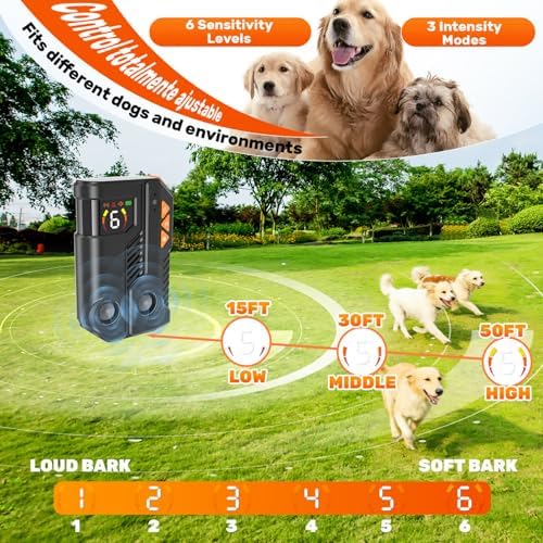 Anti Barking Device for Dogs with AI Detection IPX6 Rechargeable 6x3 Levels