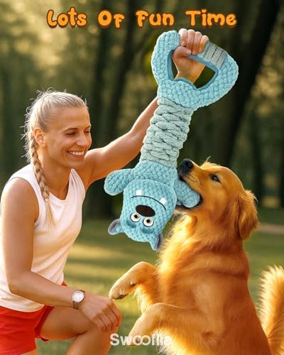 Swooflia Tug of War Dog Toy-Squeaky Plush Tug a War Dog Toy for Medium Large Breed Dogs to Keep Them Busy, Interactive Crinkle Doggie Toy, Cute Monster with Soft Long Pull Handle