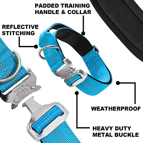 Black Rhino - Tactical Dog Collar Ultra-Soft Neoprene Padded Dog Collars for Medium, Large, XL Dogs | Heavy Duty Metal Buckle | Padded Handle for Dog Training (Large, Sport Blue)