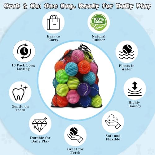 Magicorange Tennis Balls for Dogs,Colorful Easy Catching Dog Balls,16 Pack