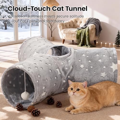 Tempcore 3-Way Cat Tunnel Toy, Collapsible, Self-Luminous Tube for Cats