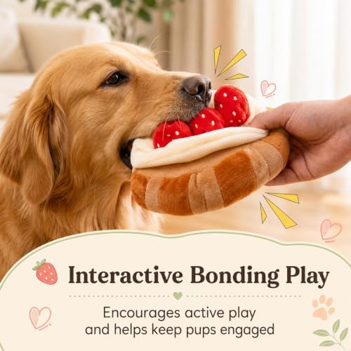 Snuffle Toys for Dogs, Strawberry Bread Dog Enrichment Toys, Squeaky Stuffed Plush Chew Toy for Mental Stimulation, Interactive Foraging Game