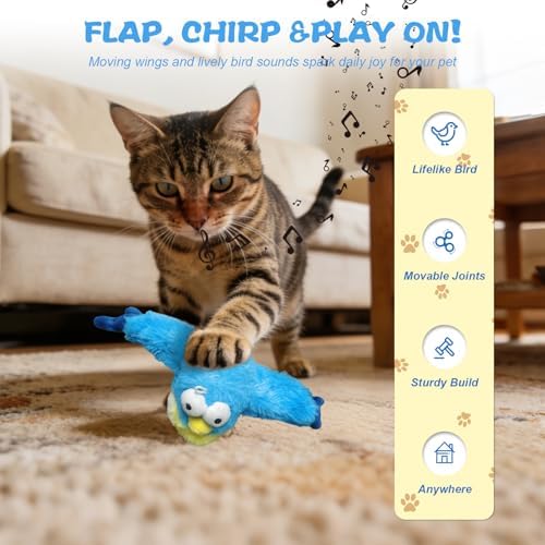 Chirping Flapping Bird Cat Toy for Indoor Cats (Not Flying), Interactive Rechargeable Motion Sensor Toys, Lifelike Simulated Sparrow Kitten Exercise Toys for Bored Cats Entertainment
