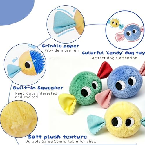 Squeaky Plush Ball Dog Toys for Small Dogs, Mini Breed, 2'' Soft Fuzz Ball