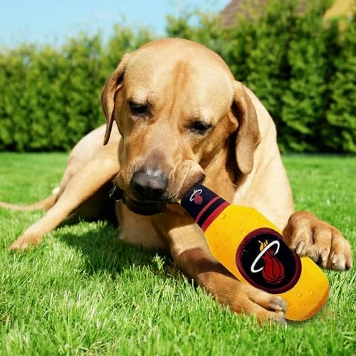 Pets First NBA Miami Heat Beer Bottle Plush Dog & CAT Squeak Toy - Cutest Stadium SODA Bottle Snack Plush Toy for Dogs & Cats with Inner Squeaker & Beautiful Basketball Team Name/Logo