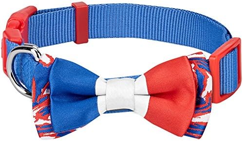 Blueberry Pet 2 Patterns Patriotic Spirits France Flag Adjustable Bowtie Blue Dog Collar - Handmade Bow Tie w/Jacquard Weave Fabric, Medium, Neck 14.5"-20"