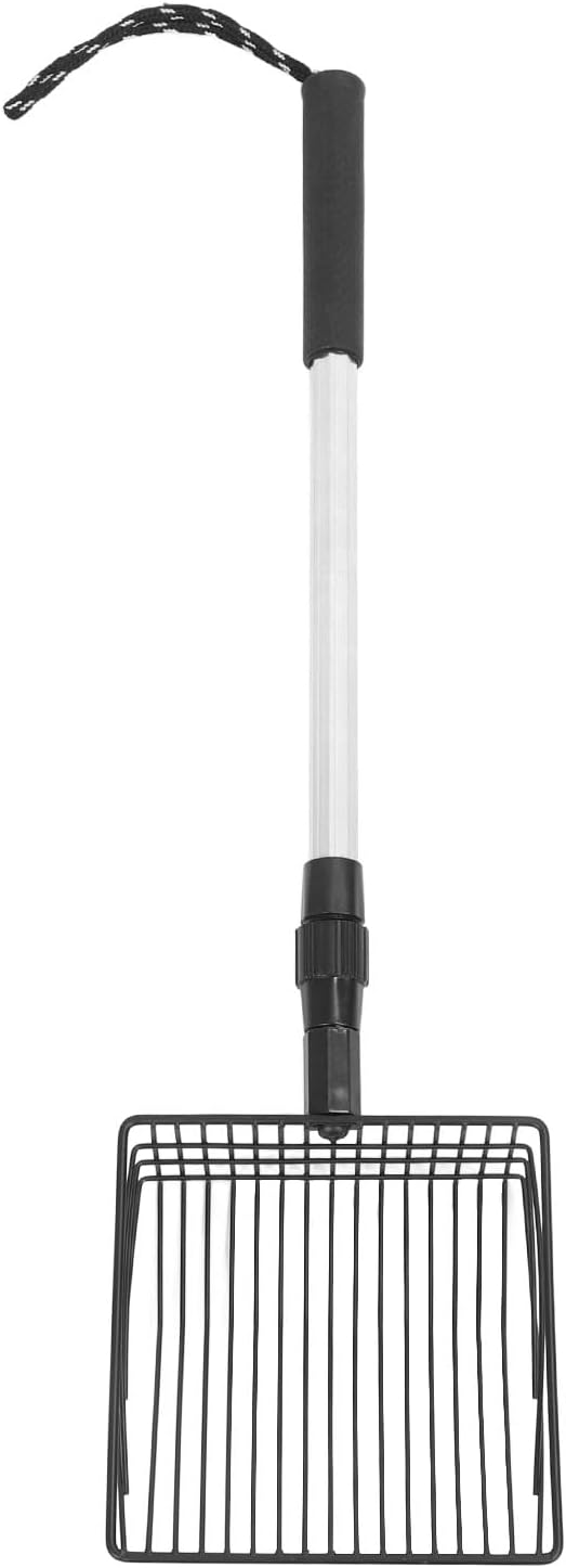 Qiilu Metal Poop Scoop Extendable Cat Litter Scoop Lightweight Versatile Fine Screen Long Handle Pooper Scooper Cat Poop Sifter Pet Supplies Cats Litter & Housebreaking Scoops (Model A 2 Section