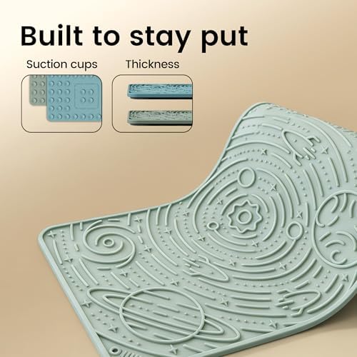 OHMO Lick Mat for Dogs&Cats, Space Pattern, 6×10", 2pcs, Light Blue&Sage Green