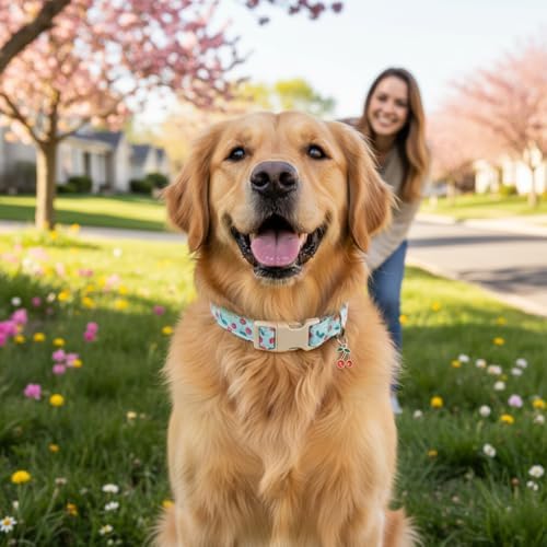 Cherry Dog Collar, Blue Dog Collar for Spring Summer with Quick Release Buckle, Fits Puppy, Small, Female, Male Dogs, Collar with Premium Package, S