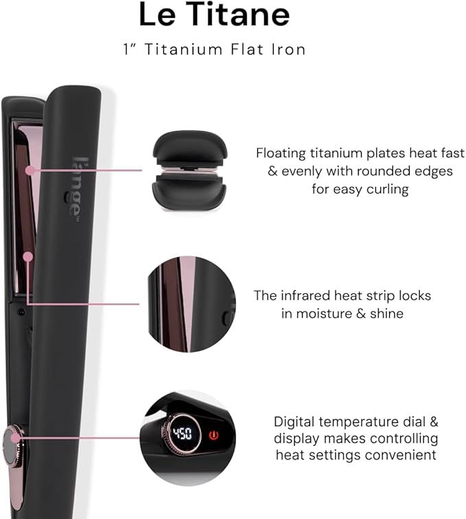 L'ANGE HAIR Le Titane Titanium Flat Iron | Hair Straightener with Curved Edges for Versatile Styling | Dual Voltage Flat Iron with Infrared Heat & Adjustable Temperature | 1" Black